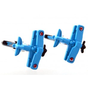 Gemelos para Camisa Avión Biplano 3D Azul