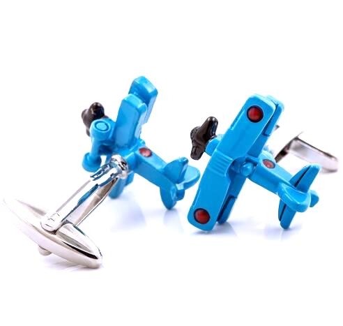 Gemelos para camisa Avión Biplano 3D Azul Claro