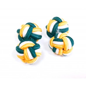 Gemelos para camisa Borla de Seda Bola Verde, Blanco y Amarillo