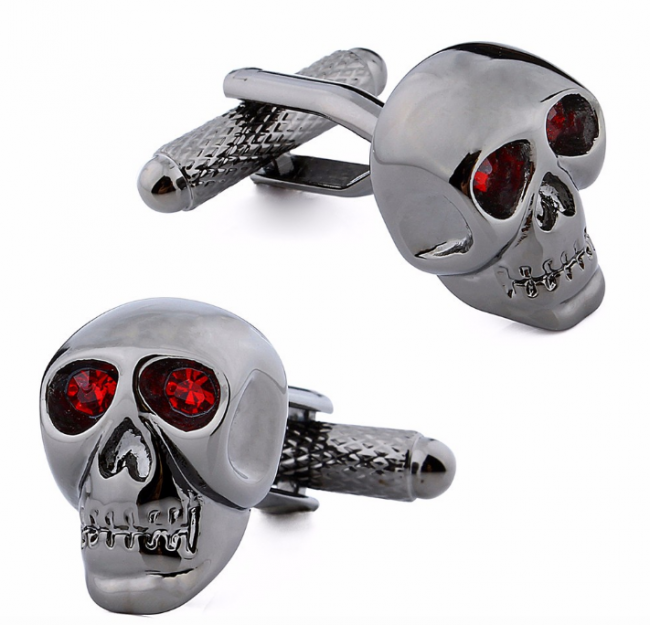 Gemelos para camisa Calavera Acero negro y Ojos de Cristal rojo