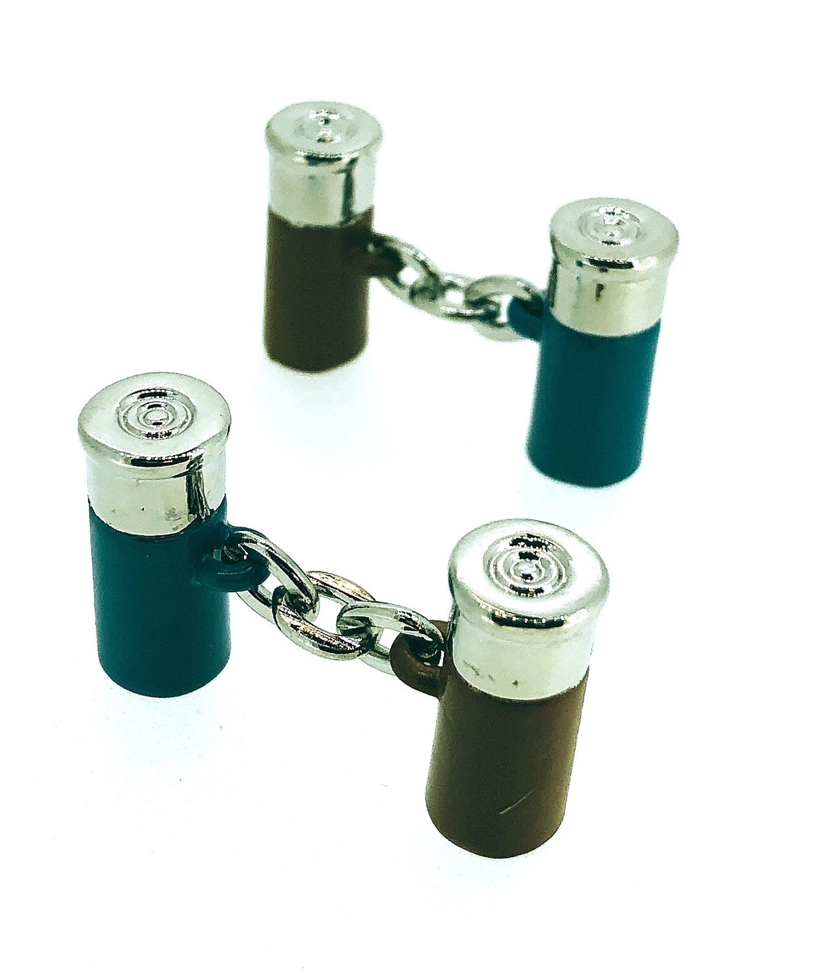 Gemelos para Camisa Carcasa Balas Plateado Marron y Azul Celeste