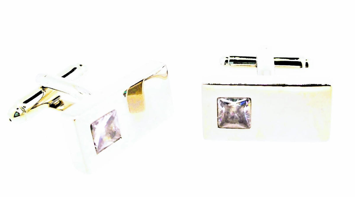 Gemelos para Camisa Cristal Plateado Rectangular 20x10mm