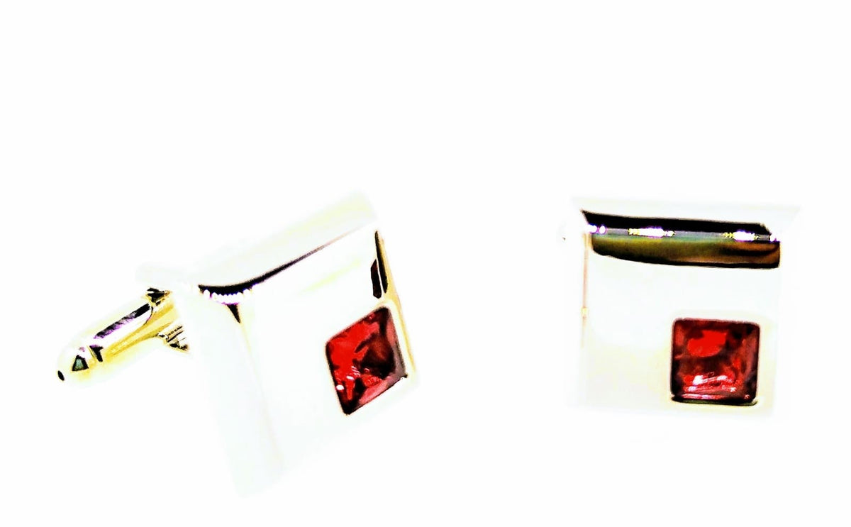 Gemelos para Camisa Cristal Rojo Cuadrado 14x14mm