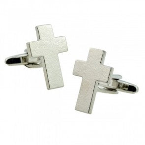 Gemelos de Camisa Cruz Cristiana Plateada 22x15mm