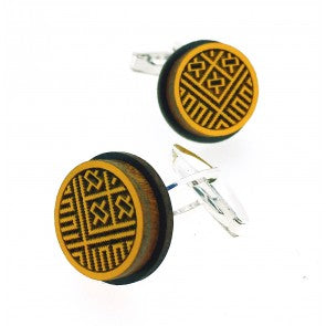 Gemelos para Camisa de Madera de Aliso y plata de ley Silvereira Wapo Mostaza Redondo Mod II