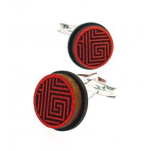 Gemelos para Camisa de Madera de Aliso y plata de ley Silvereira Wapo Rojo Redondo