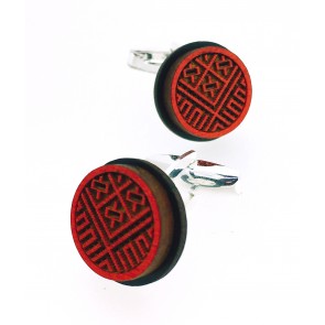 Gemelos para Camisa de Madera de Aliso y plata de ley Silvereira Wapo Rojo Redondo Mod II