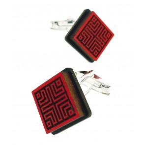 Gemelos para Camisa de Madera de Aliso y plata de ley Silvereira Wapo Rojo Rombo