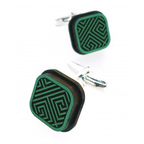 Gemelos para Camisa de Madera de Aliso y plata de ley Silvereira Wapo Verde Cuadrado