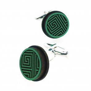 Gemelos para Camisa de Madera de Aliso y plata de ley Silvereira Wapo Verde Redondo