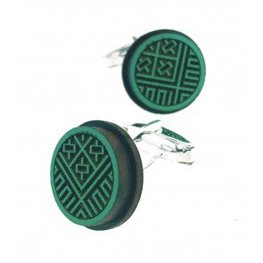 Gemelos para Camisa de Madera de Aliso y plata de ley Silvereira Wapo Verde Redondo Mod II