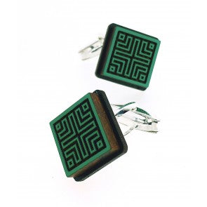 Gemelos para Camisa de Madera de Aliso y plata de ley Silvereira Wapo Verde Rombo