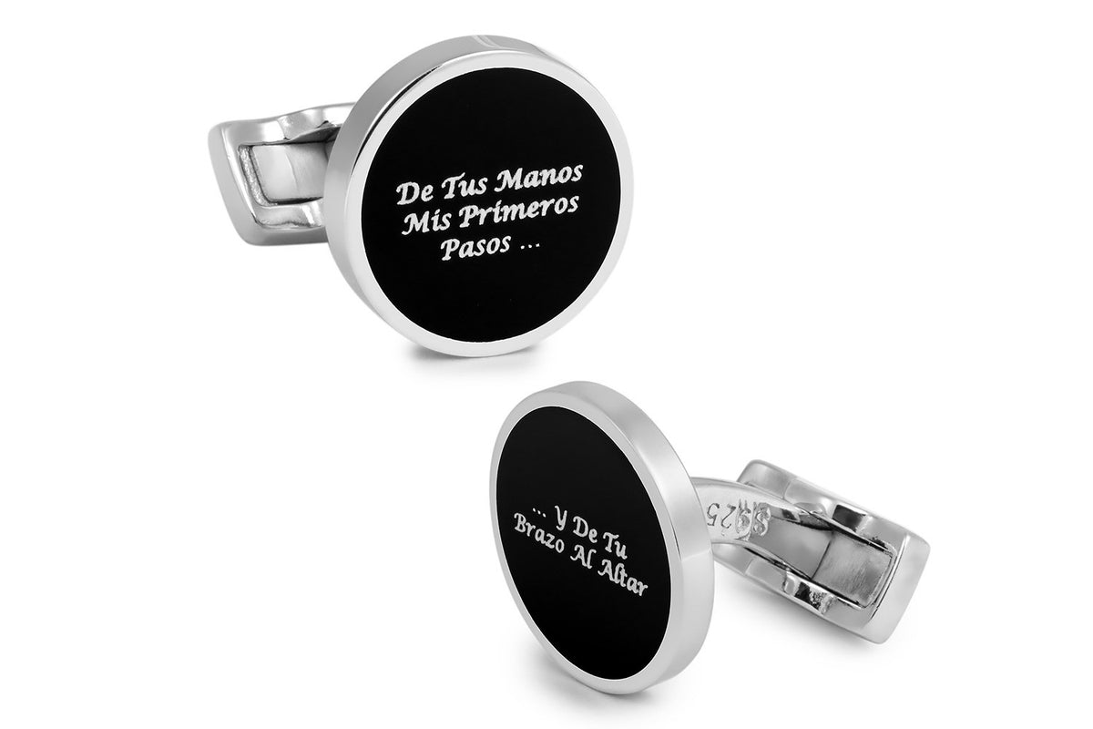 Gemelos para Camisa De Tus Manos Mis Primeros Pasos Negro Mod 2 Plata de Ley 925