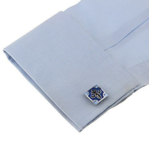 Gemelos para camisa Flor de Lys Cristal Azul