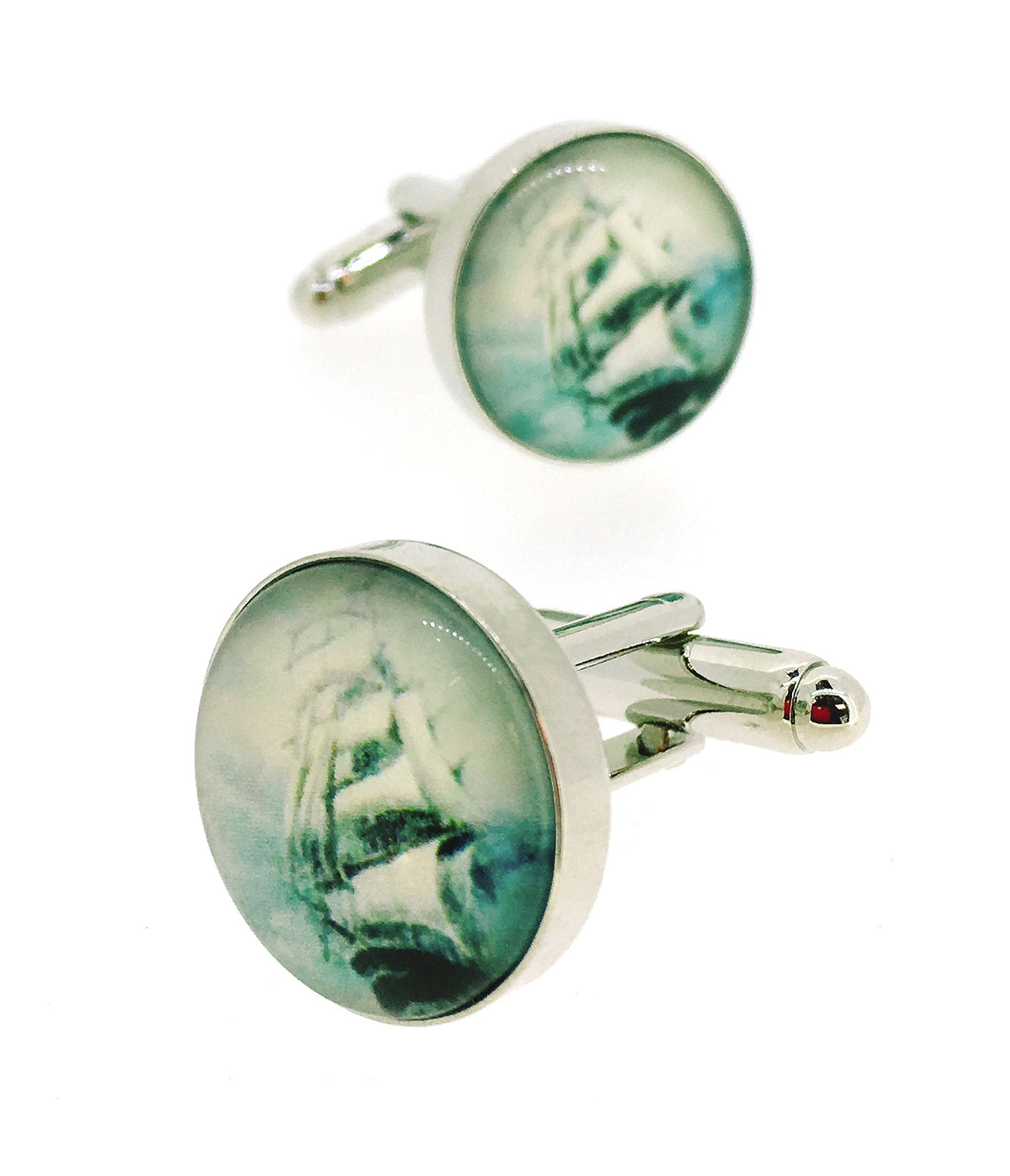 Gemelos para Camisa Magglass Barco Navío Galeón Plateado