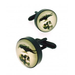 Gemelos para Camisa Magglass Cuervo Posado Calavera Acero Negro