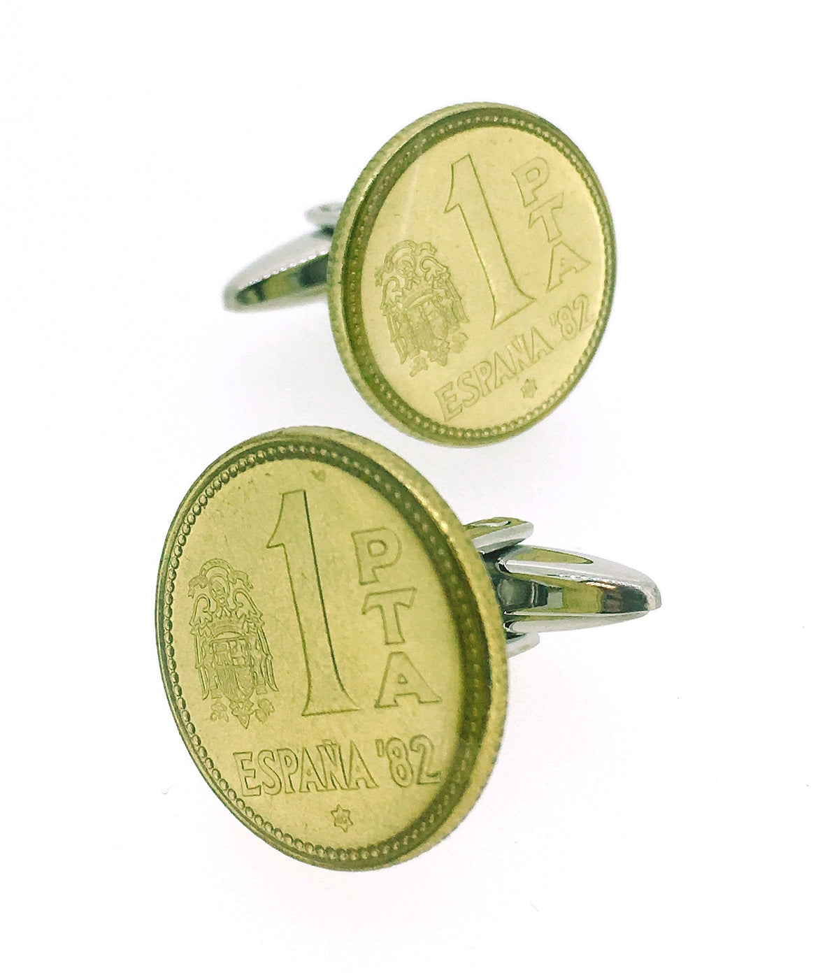 Gemelos para camisa moneda de una Peseta España 82 Rubia