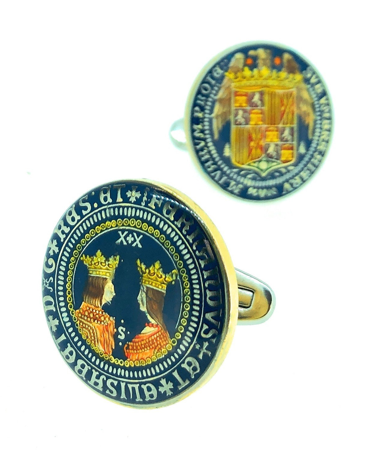 Gemelos para Camisa Plata de Ley 925 Replica Moneda de los Reyes Católicos Aguila de San Juan II Modelo Anverso y Reverso