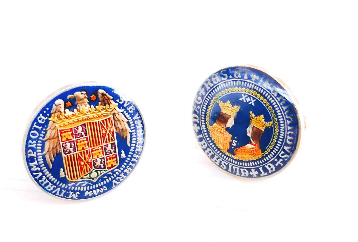 Gemelos para Camisa Plata de Ley 925 Replica Moneda de los Reyes Católicos Aguila de San Juan II Modelo Anverso y Reverso
