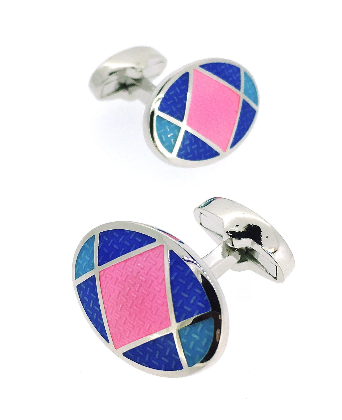 Gemelos para Camisa Oval Celeste Rosa y Azul