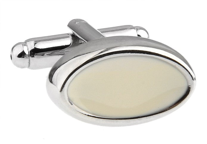 Gemelos para Camisa Oval Plateado y Blanco