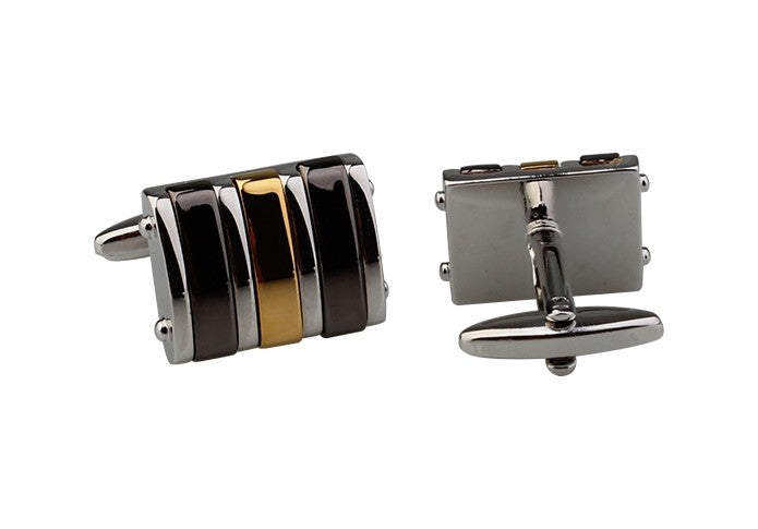 Gemelos para Camisa Diseño rectangular plateado, dorado y negro 20x18mm