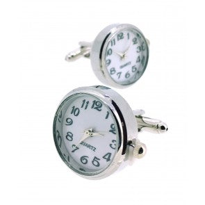 Gemelos para Camisa Reloj de Cuarzo Redondo Plateado