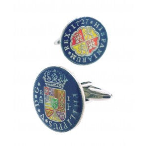 Gemelos para Camisa Replica Moneda 1 Real Español Felipe V 1727