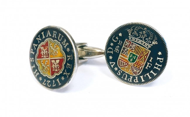 Gemelos para Camisa Replica Moneda 1 Real Español Felipe V 1727