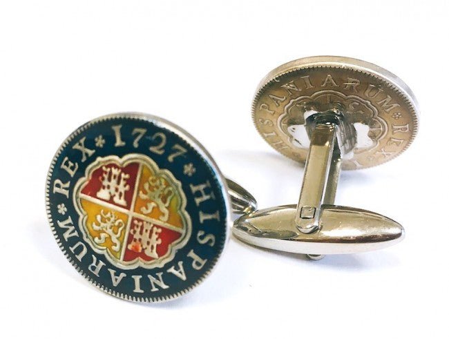 Gemelos para Camisa Replica Moneda 1 Real Español Felipe V 1727
