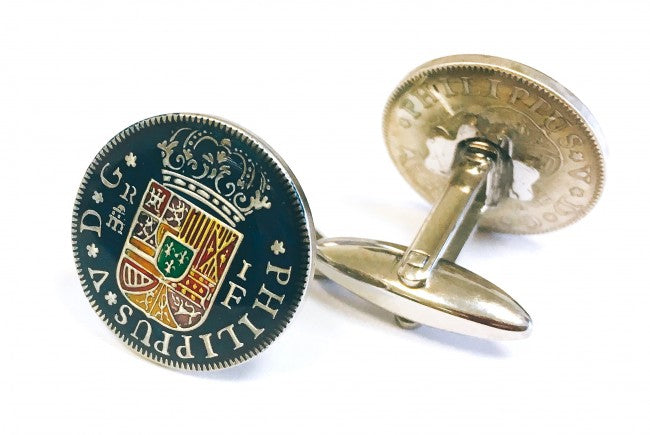 Gemelos para Camisa Replica Moneda 1 Real Español Felipe V 1727