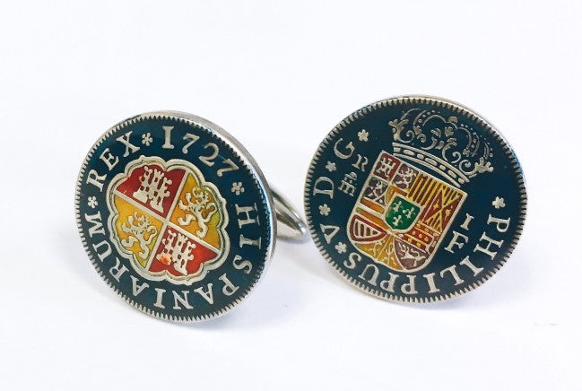 Gemelos para Camisa Replica Moneda 1 Real Español Felipe V 1727