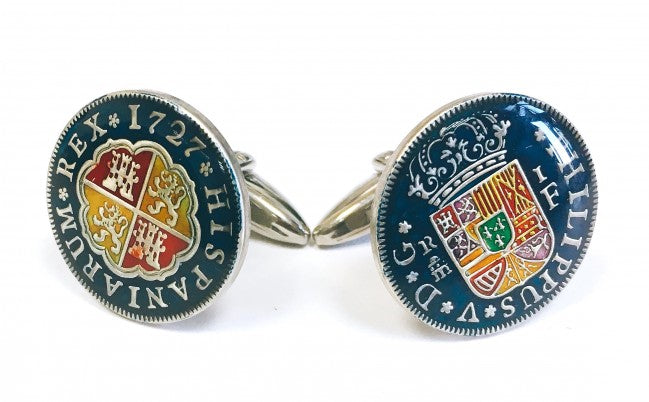 Gemelos para Camisa Replica Moneda 1 Real Español Felipe V 1727