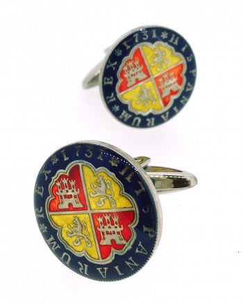 Gemelos para Camisa Replica Moneda 1 Real Español Felipe V 1727 Escudo Anverso