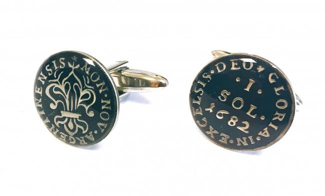 Gemelos para Camisa Replica Moneda 1 Sol Francia Louis XIV Año 1682 Azul Marino