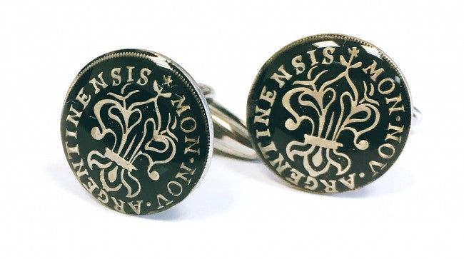 Gemelos para Camisa Replica Moneda 1 Sol Francia Louis XIV Año 1682 Negro Anverso Flor de Lis