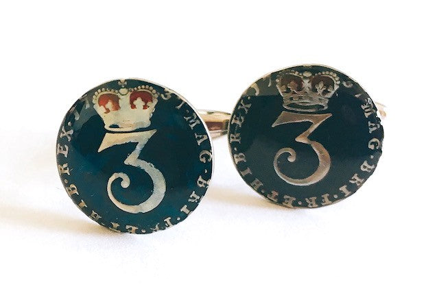 Gemelos para Camisa Replica Moneda 3 Peniques UK Jorge II Año 1737
