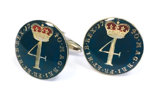 Gemelos para Camisa Replica Moneda 4 Peniques UK Jorge II Año 1740