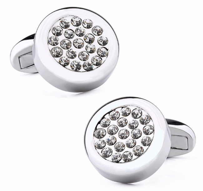 Gemelos para camisa Rounded Steel and White Crystal Cuff