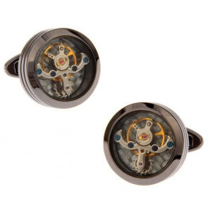 Gemelos Reloj Tourbillon Acero Negro