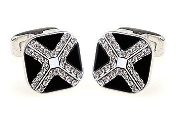 Gemelos White Stones in Black Cross