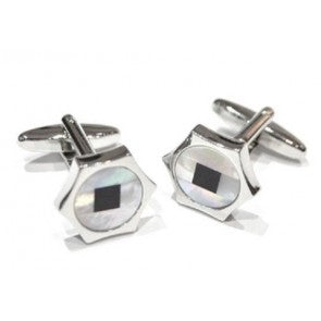 Gemelos de Camisa Nacar Blanco y Negro Hexagonal