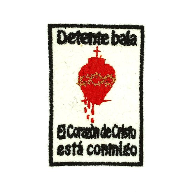 Parche recreación historica Detente bala el corazón de cristo está conmigo 8,5x5,6cm