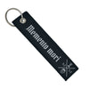 Double-sided embroidered Fabric Keychain with Memento Mori Phrase 13 x 3 cm