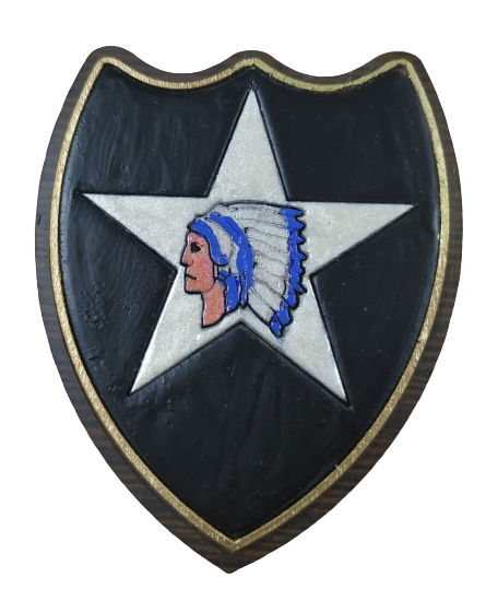 Metopa Madera US Army Indian Division HandMade 7,5x6cm Recreación Histórica-Réplica Militar