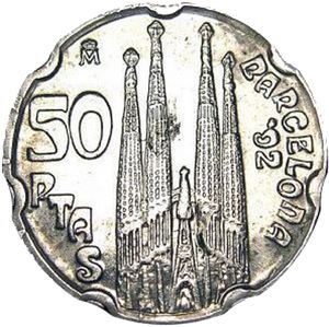 Gemelos Moneda de 50 Pesetas Edición Especial 1992 Gaudí Barcelona