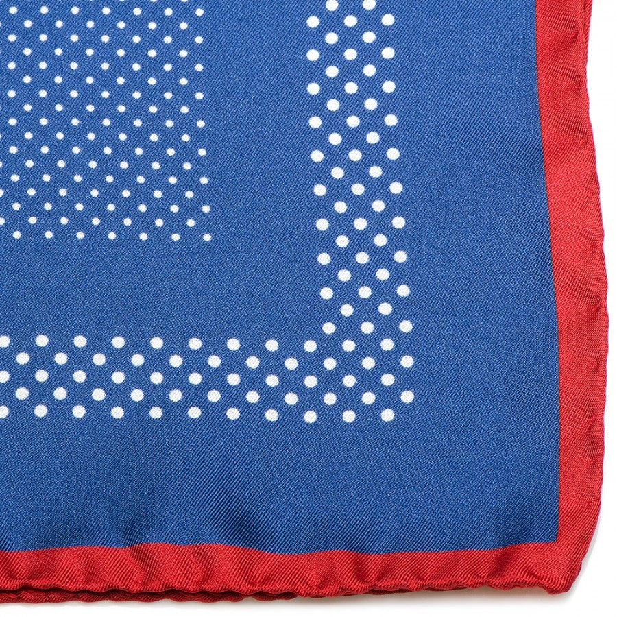 Pañuelo de traje Ox & Bull Navy Dotted Silk with Red Trim
