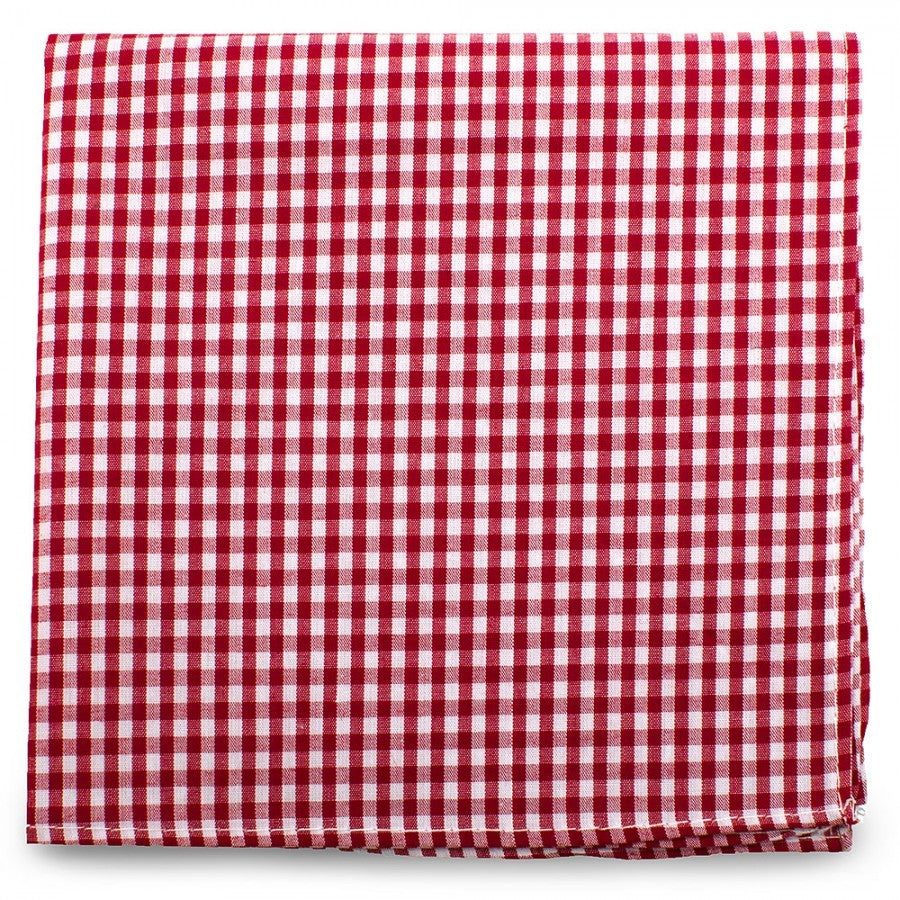 Pañuelo de traje Ox & Bull Red Gingham Cotton Pocket Square