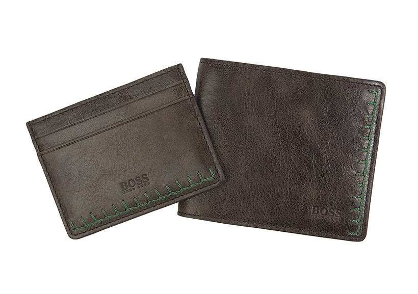 Set Cartera y Tarjetero Boss Orange en Piel Marron con Punteado GbB 8 cc card por Boss Orange