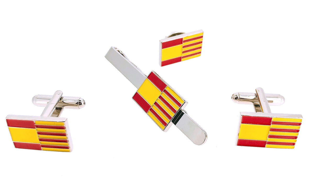 Pack de Gemelos para camisa Pasador de Corbata y Pin de solapa de la Bandera Cataluña y España